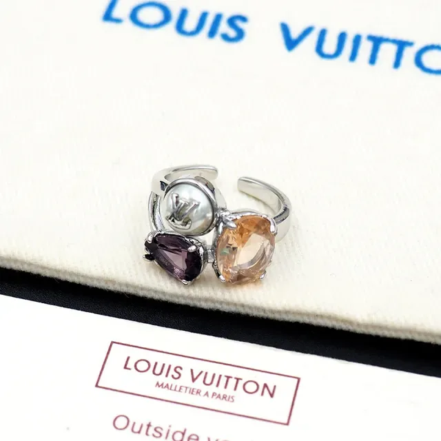 Louis Vuitton Monogram Jewelry Gold Silver Triple-Stone LV Cabochon Ring 2