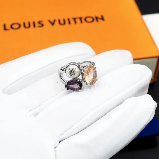 Louis Vuitton Monogram Jewelry Gold Silver Triple-Stone LV Cabochon Ring 3