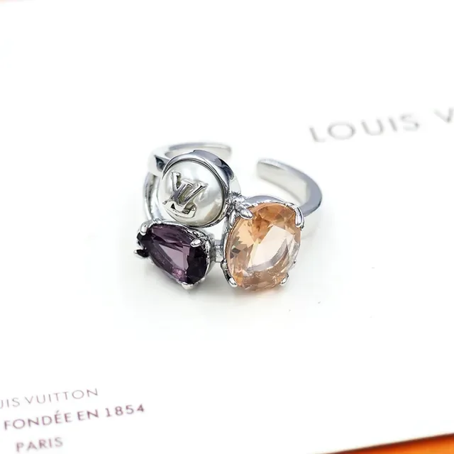 Louis Vuitton Monogram Jewelry Gold Silver Triple-Stone LV Cabochon Ring 4