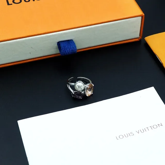 Louis Vuitton Monogram Jewelry Gold Silver Triple-Stone LV Cabochon Ring 5