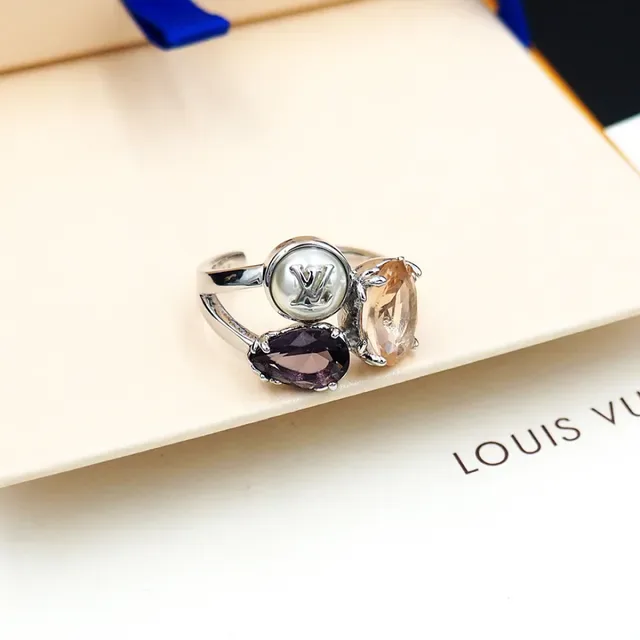 Louis Vuitton Monogram Jewelry Gold Silver Triple-Stone LV Cabochon Ring 6