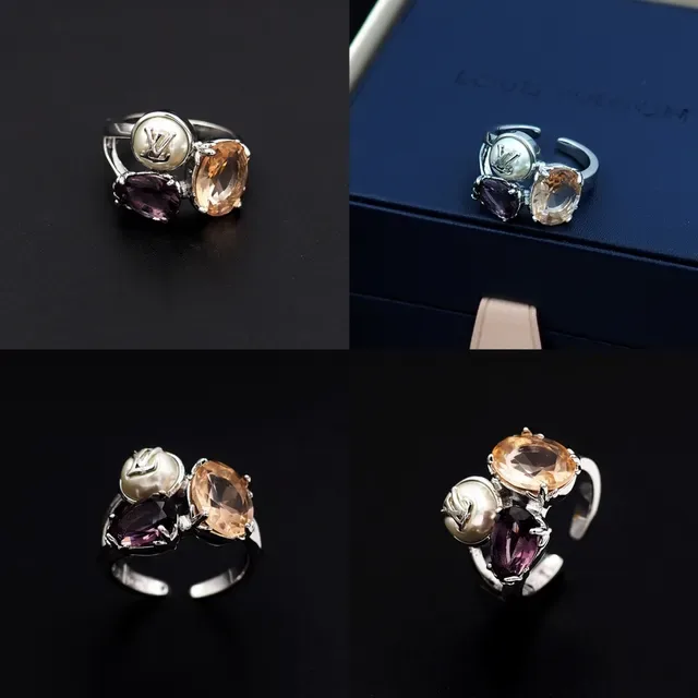 Louis Vuitton Monogram Jewelry Gold Silver Triple-Stone LV Cabochon Ring 8