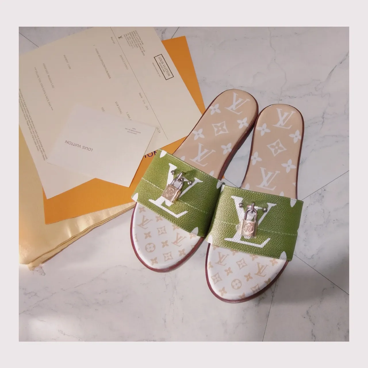 Louis Vuitton Monogram Lock Strap Olive Green Slippers 3