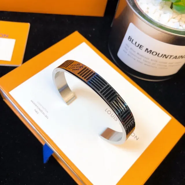 Louis Vuitton Monogram Stripe Engraved Silver-Tone Cuff Bracelet 3