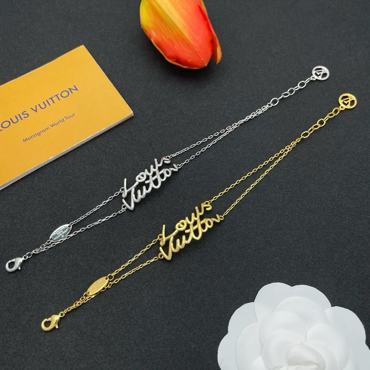 Louis Vuitton Monogram World Tour Script Pendant Silver Bracelet 2