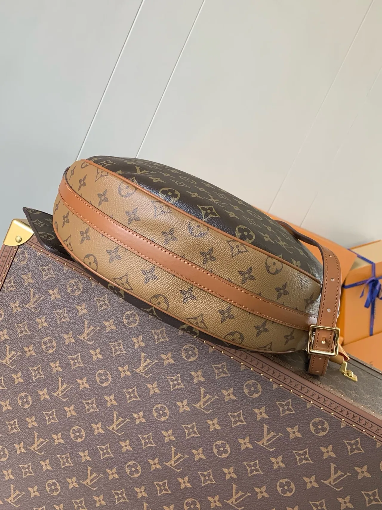 Louis Vuitton Lua Crescente Silhueta Monograma Marrom Bege Bolsa de Corrente 6