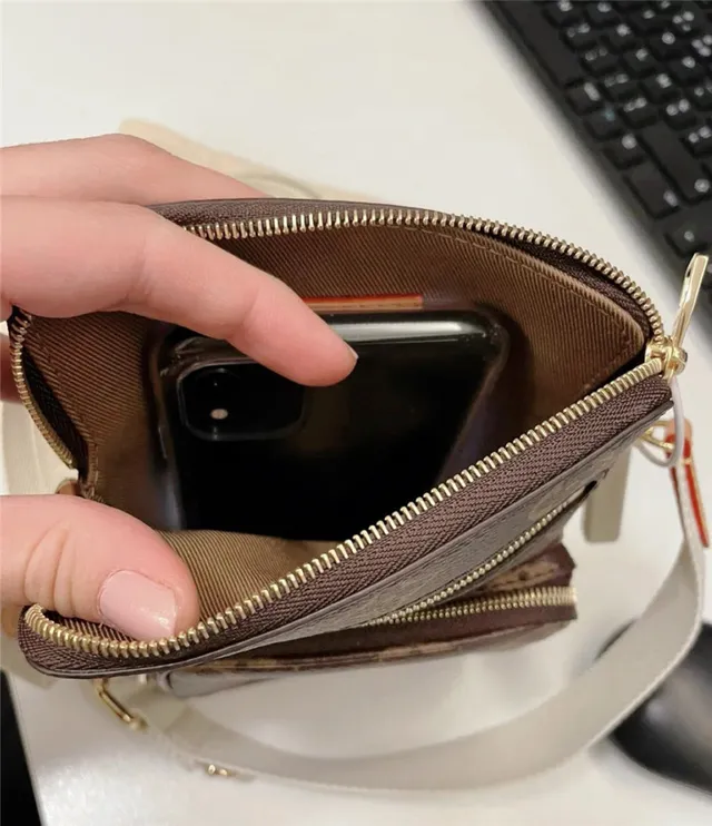 Louis Vuitton Multi Pochette Accessoires Sac à bandoulière marron doré toile monogrammée avec sangle de chaîne 6