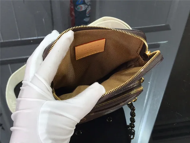 Louis Vuitton Multi Pochette Accessoires Sac à bandoulière marron doré toile monogrammée avec sangle de chaîne 12