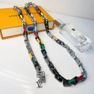 Louis Vuitton Colar Corrente de Elos Esmaltada Multicolor