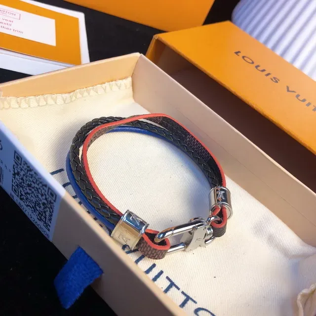 Louis Vuitton Multicolor Multi-Layer Braided Leather Monogram-Coated Segments Bracelet 2