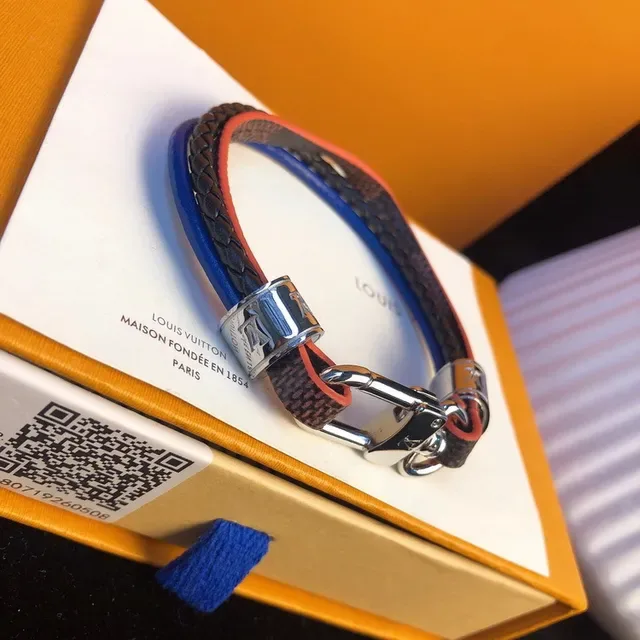Louis Vuitton Multicolor Multi-Layer Braided Leather Monogram-Coated Segments Bracelet 7