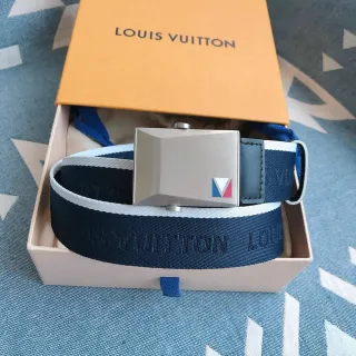Louis Vuitton Navy Blue Woven Nylon Strap Brushed Metal Buckle Canvas Belt
