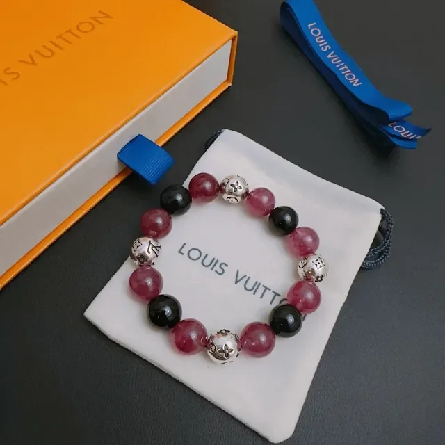 Louis Vuitton Pink Black Beaded Monogram-Charm Bracelet 6