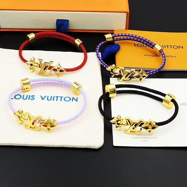 Louis Vuitton Red Braided Cord Gold-Tone Monogram Flower Charm Bracelet 6