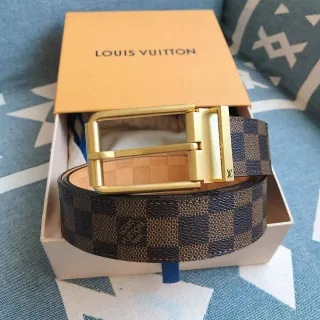 Louis Vuitton Cinto reversível Marrom Dourado Damier Graphite Lona Fivela Cinto de couro