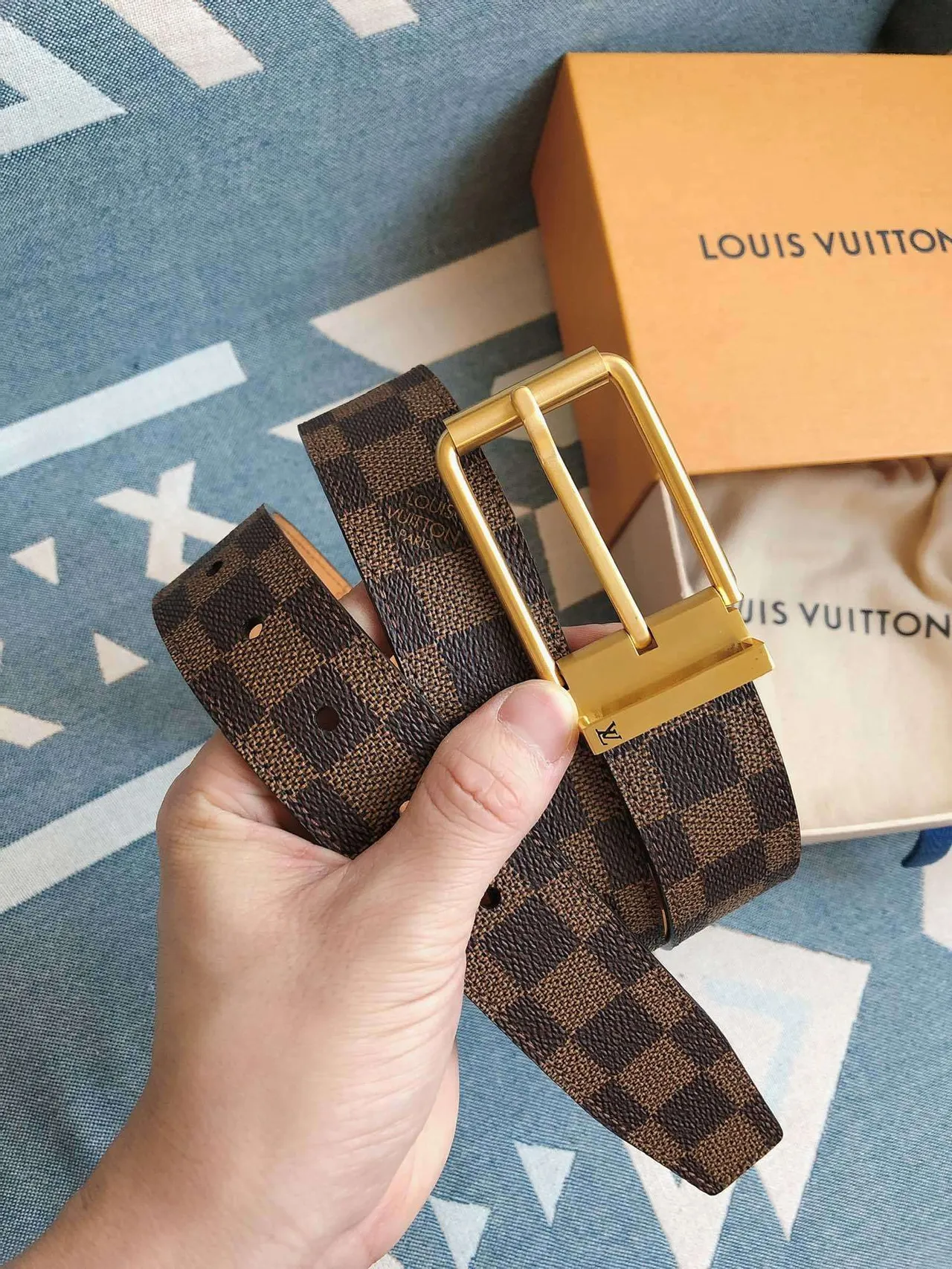Louis Vuitton Reversible Belt Brown Gold Damier Graphite Canvas Buckle Leather Belt 2