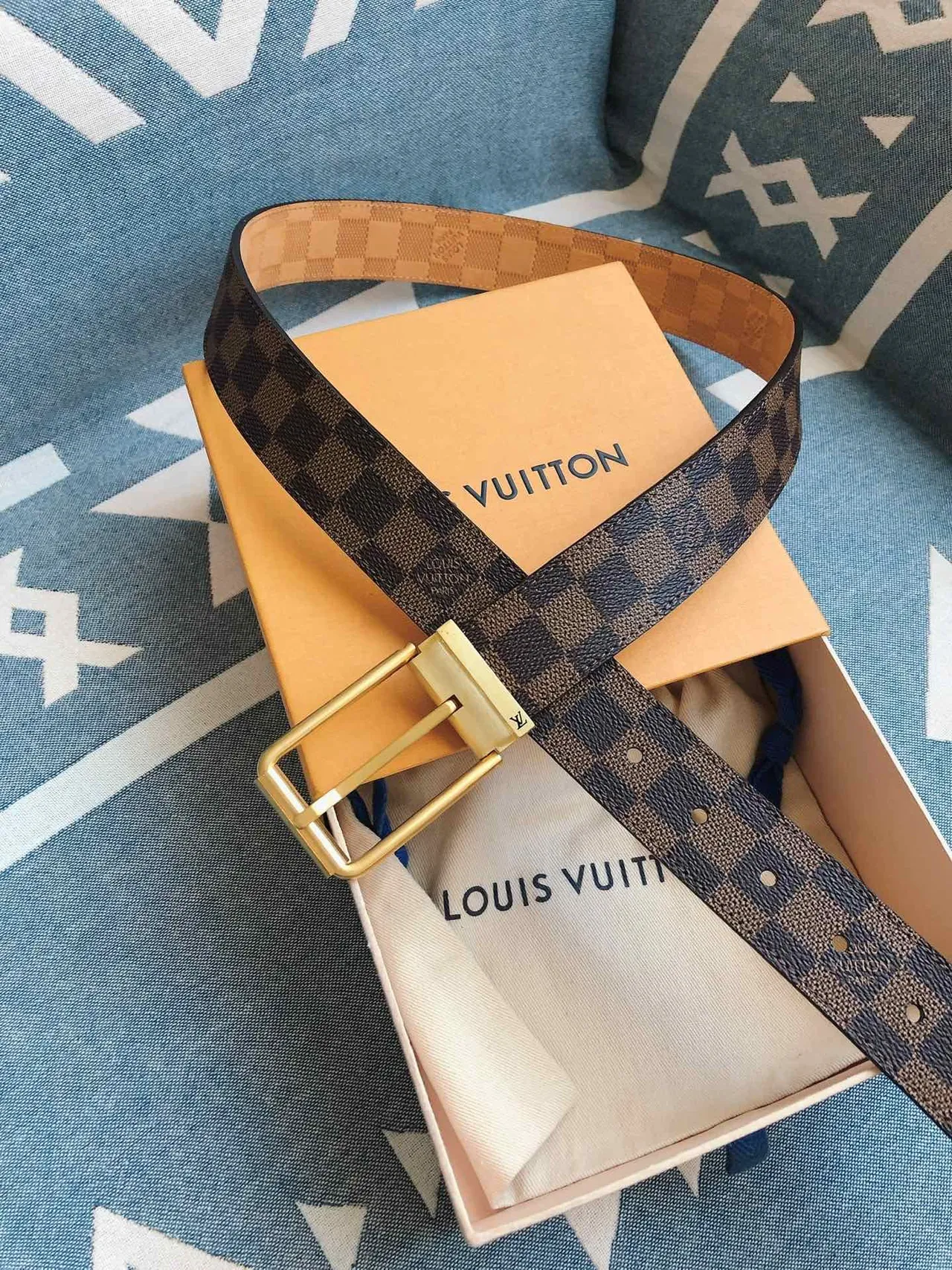 Louis Vuitton Reversible Belt Brown Gold Damier Graphite Canvas Buckle Leather Belt 3