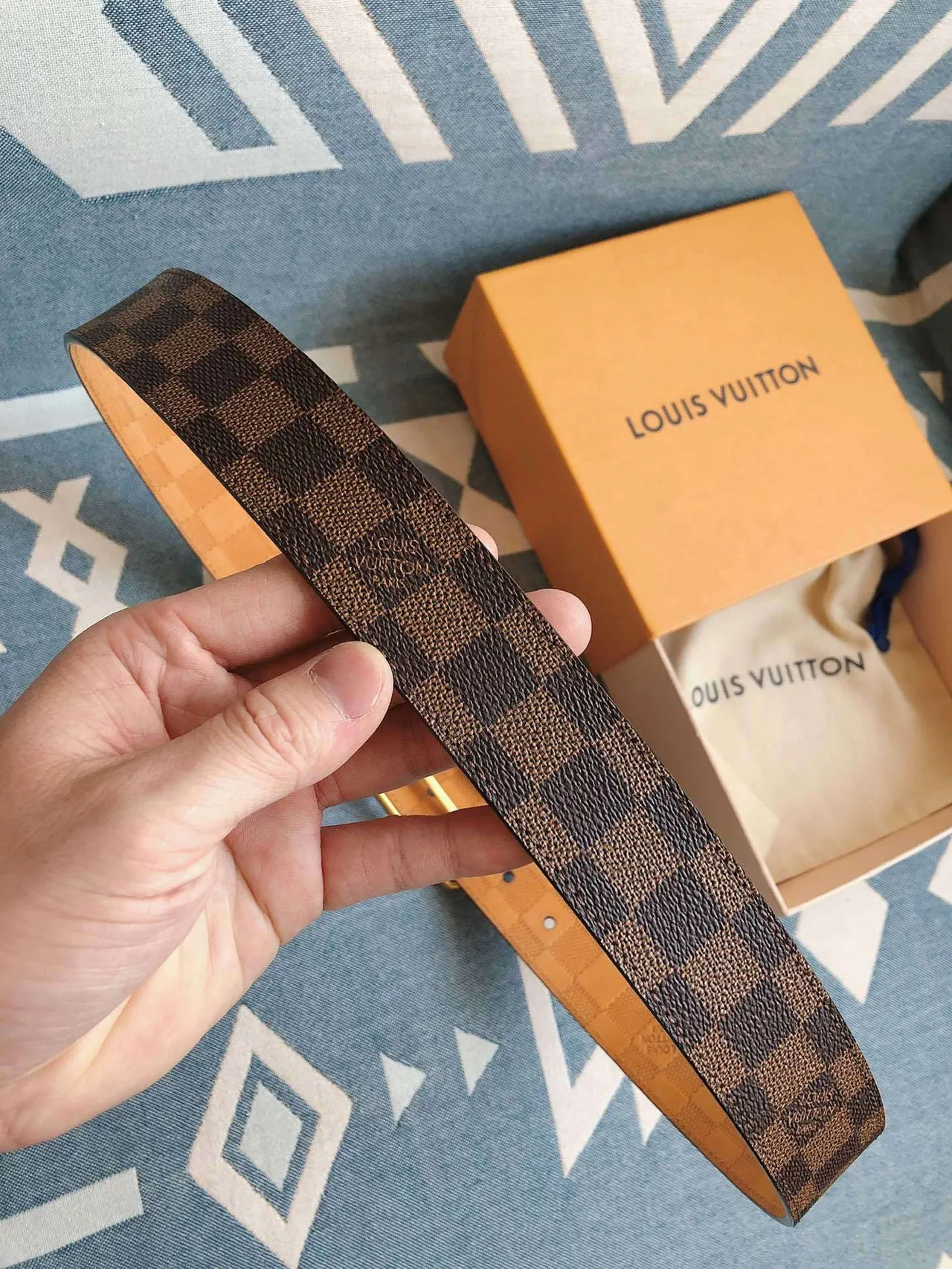 Louis Vuitton Reversible Belt Brown Gold Damier Graphite Canvas Buckle Leather Belt 6