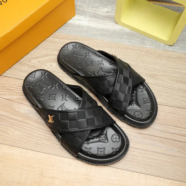Louis Vuitton Run Away Black Gold Checkered Strap Monogram-Embossed Sole Slippers 8
