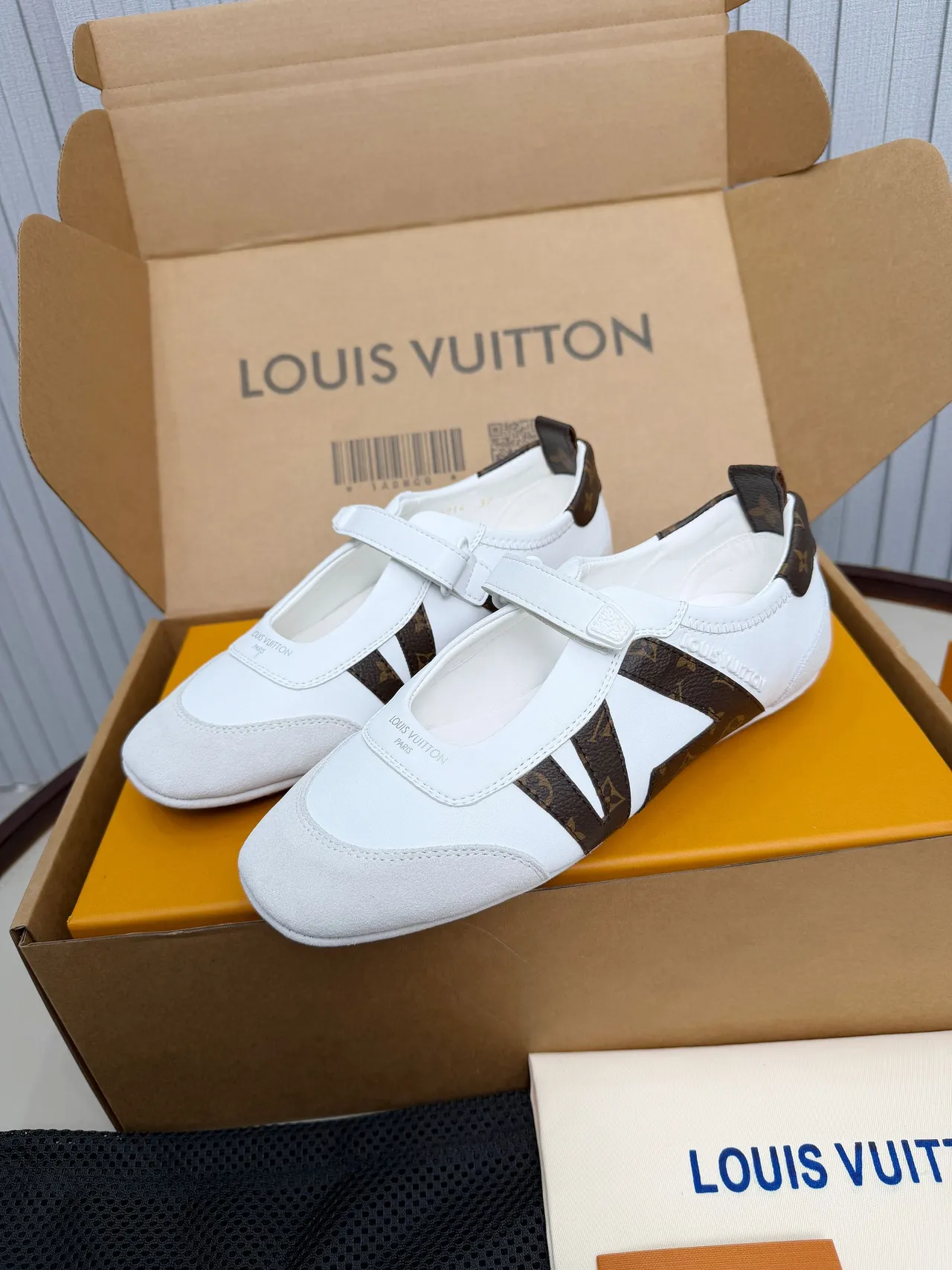 Louis Vuitton Run Away White and Brown Monogram Mary Jane Shoes 4