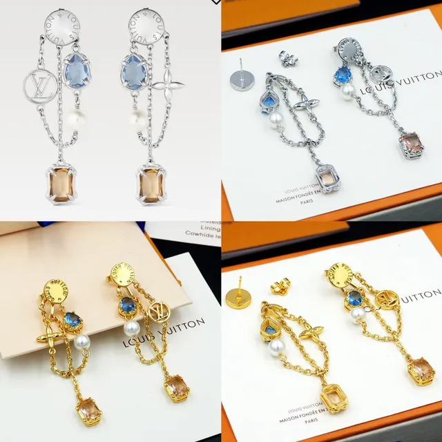 Louis Vuitton Silver Blue Asymmetrical Dangle Chain-Link Construction Earrings 11