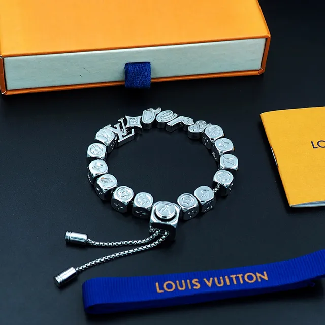 Louis Vuitton Silver Cube-Bead Construction Monogram And Floral Motifs Bracelet 2