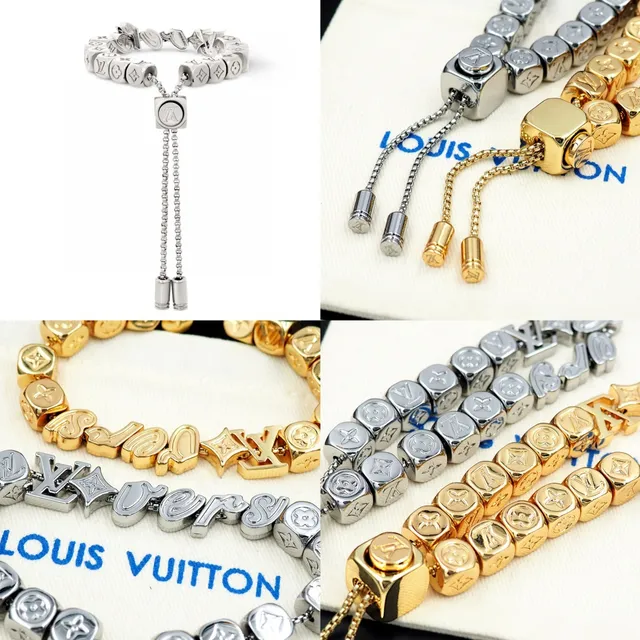Louis Vuitton Silver Cube-Bead Construction Monogram And Floral Motifs Bracelet 11