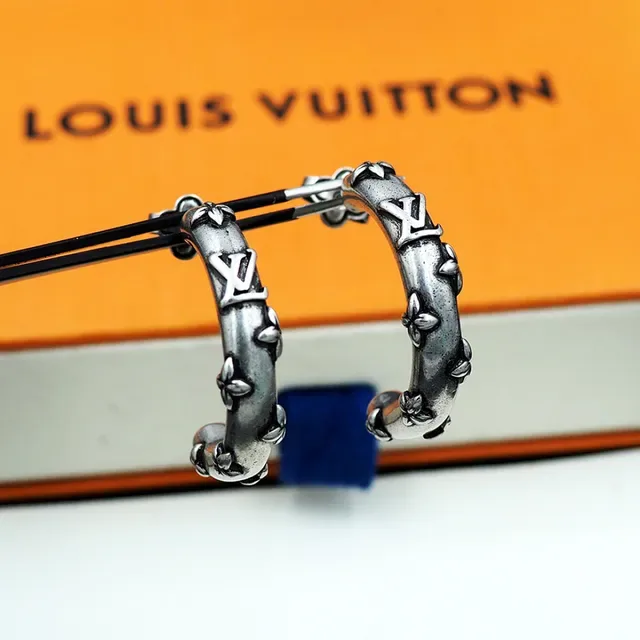 Louis Vuitton Silver Hoop Monogrammed Earrings 2