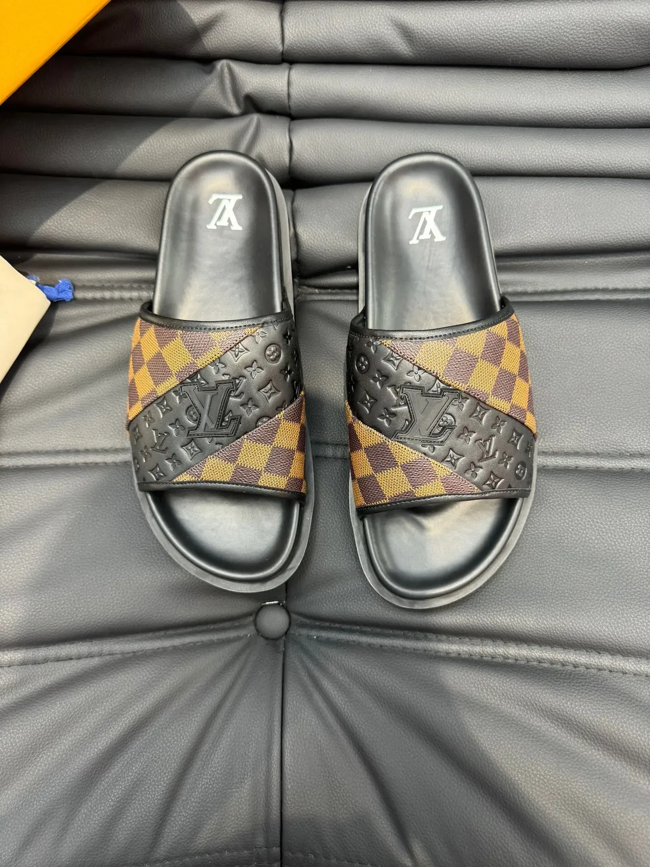 Louis Vuitton Slide Black Brown Platform Sole Damier Check Strap Slippers 2