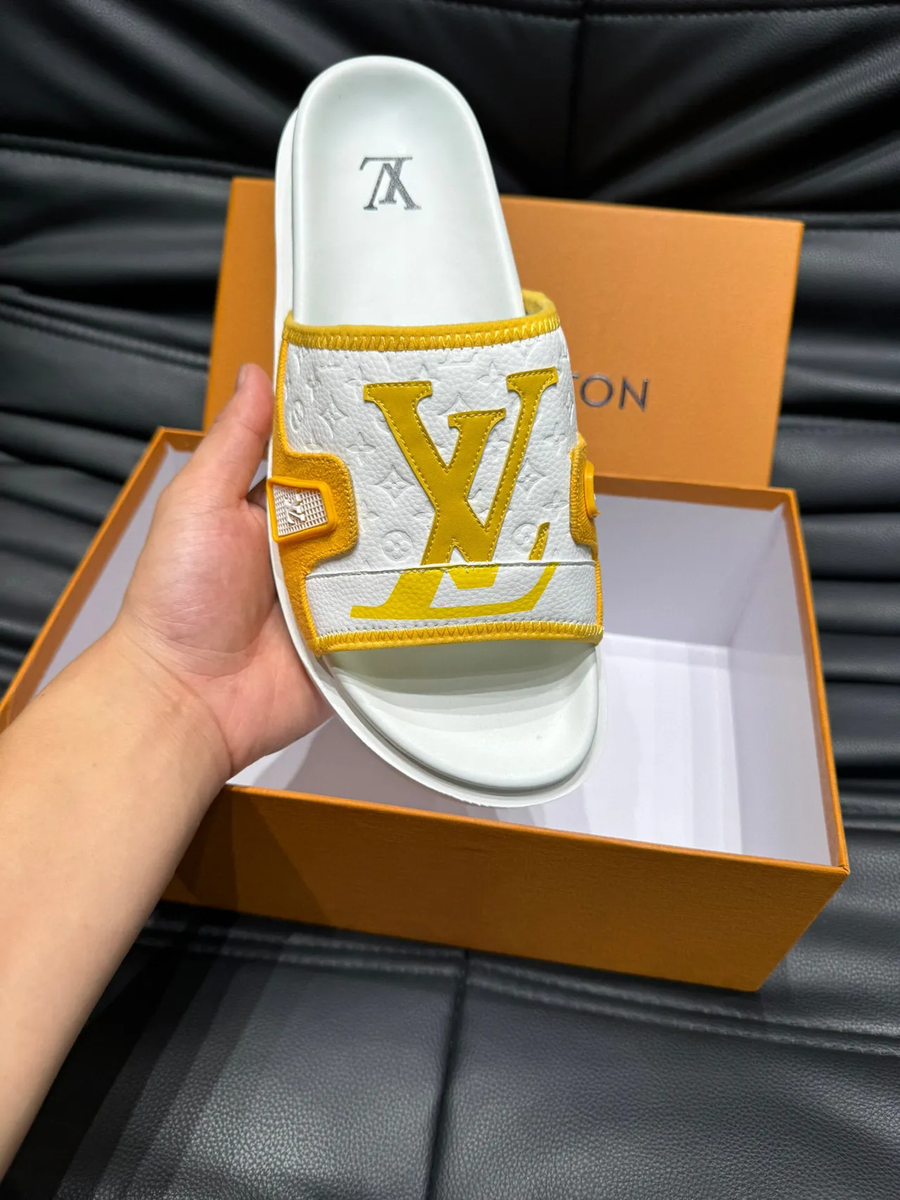 Louis Vuitton Slide Sandal White and Mustard Yellow Slippers 7