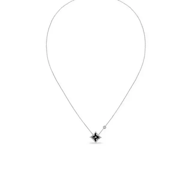 Louis Vuitton Pingente Estrela Dourado Preto Esmaltado Monograma Colar 6