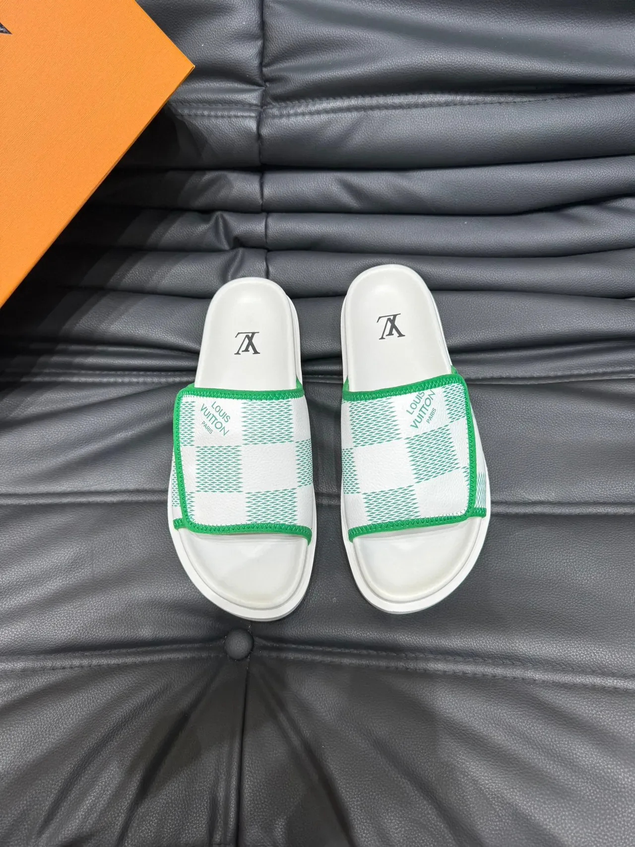 Louis Vuitton White and Green Patterned Platform Slipper 2