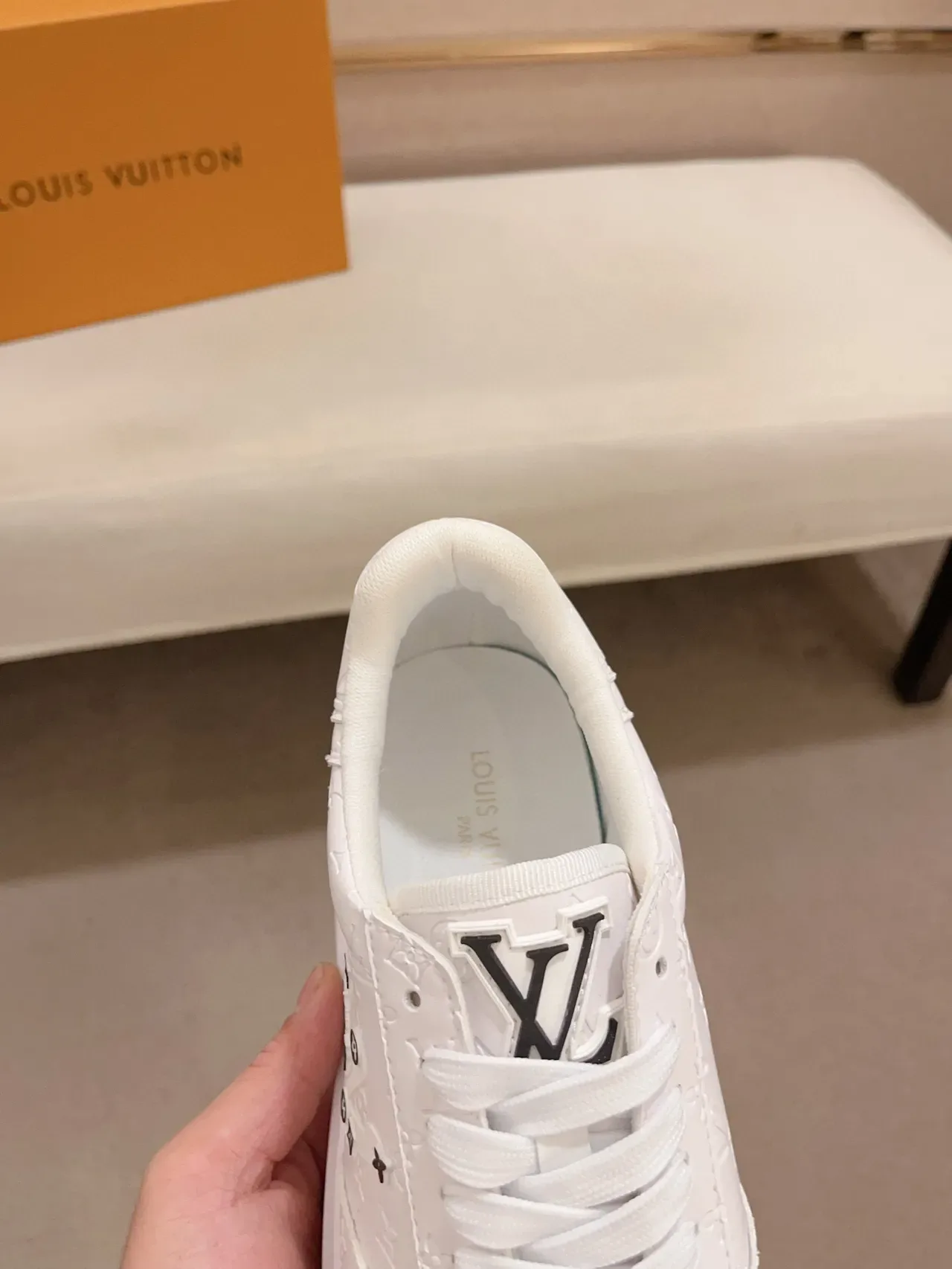 Louis Vuitton White Black Embossed Monogram Leather Decorative Stud Accents Lifestyle Sneakers 6