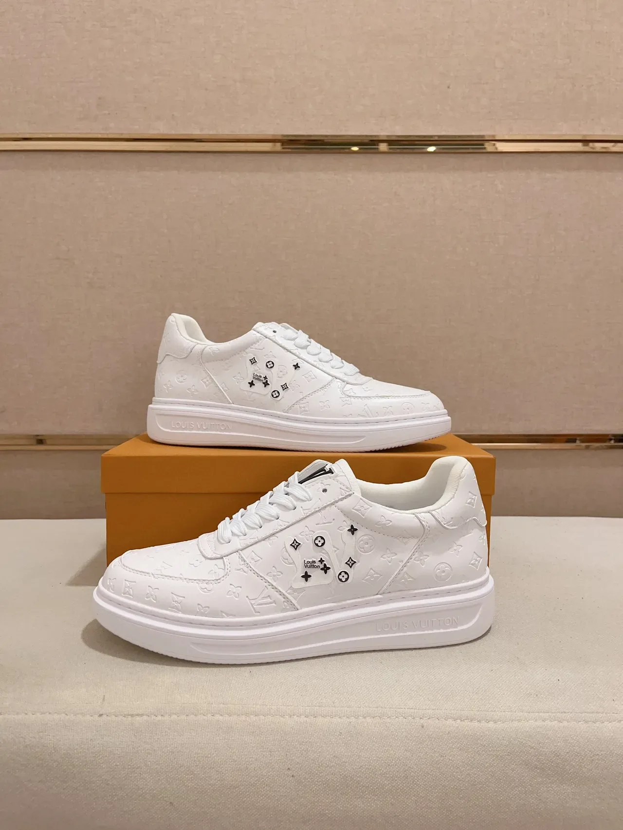 Louis Vuitton White Black Embossed Monogram Leather Decorative Stud Accents Lifestyle Sneakers 7