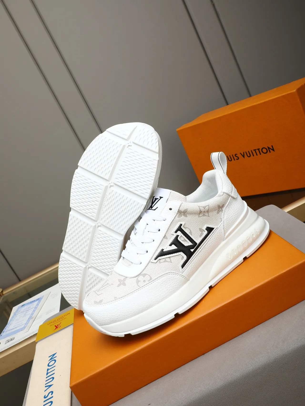 Louis Vuitton White Black Monogrammed Textile Upper Chunky Platform Sole Lifestyle Sneakers 5