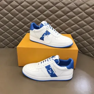 Louis Vuitton Blanco y Azul Low Top Perforada en el Dedo del Pie Zapatillas Lifestyle