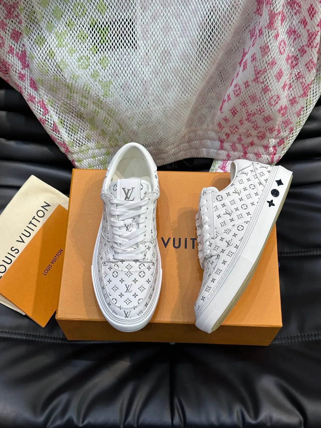 Louis Vuitton White Gray Monogram-Print Leather Low-Top Silhouette Lifestyle Sneakers 5