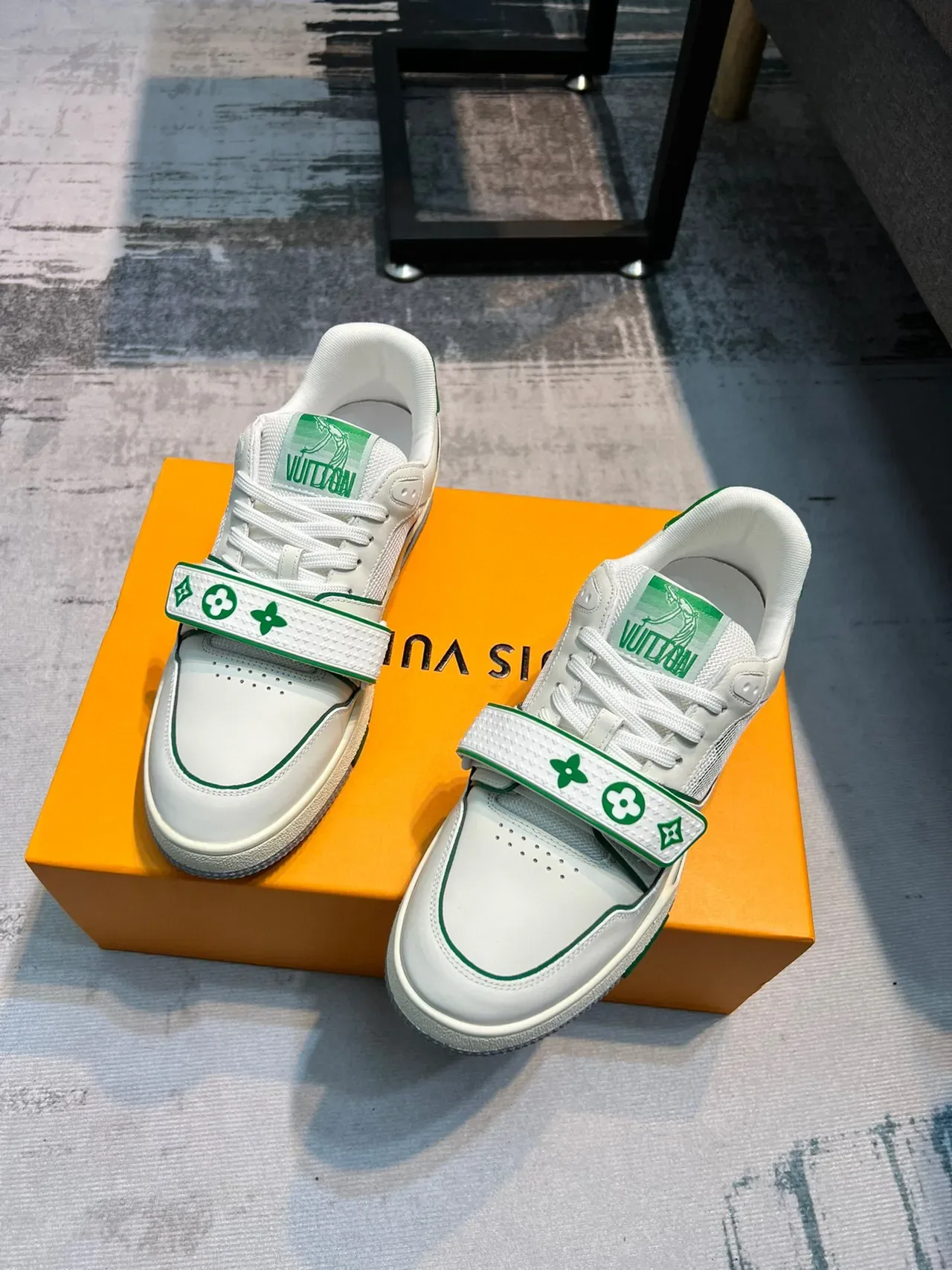 Louis Vuitton White Green Low-Top Monogram Strap Lifestyle Sneakers 4