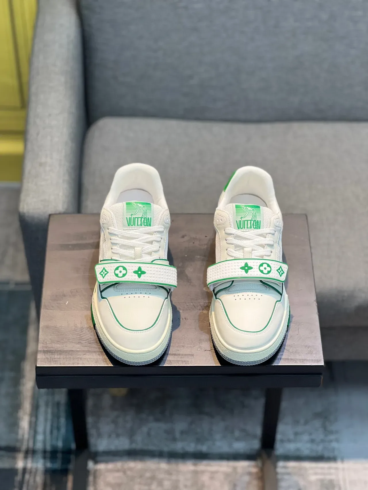Louis Vuitton White Green Low-Top Monogram Strap Lifestyle Sneakers 5