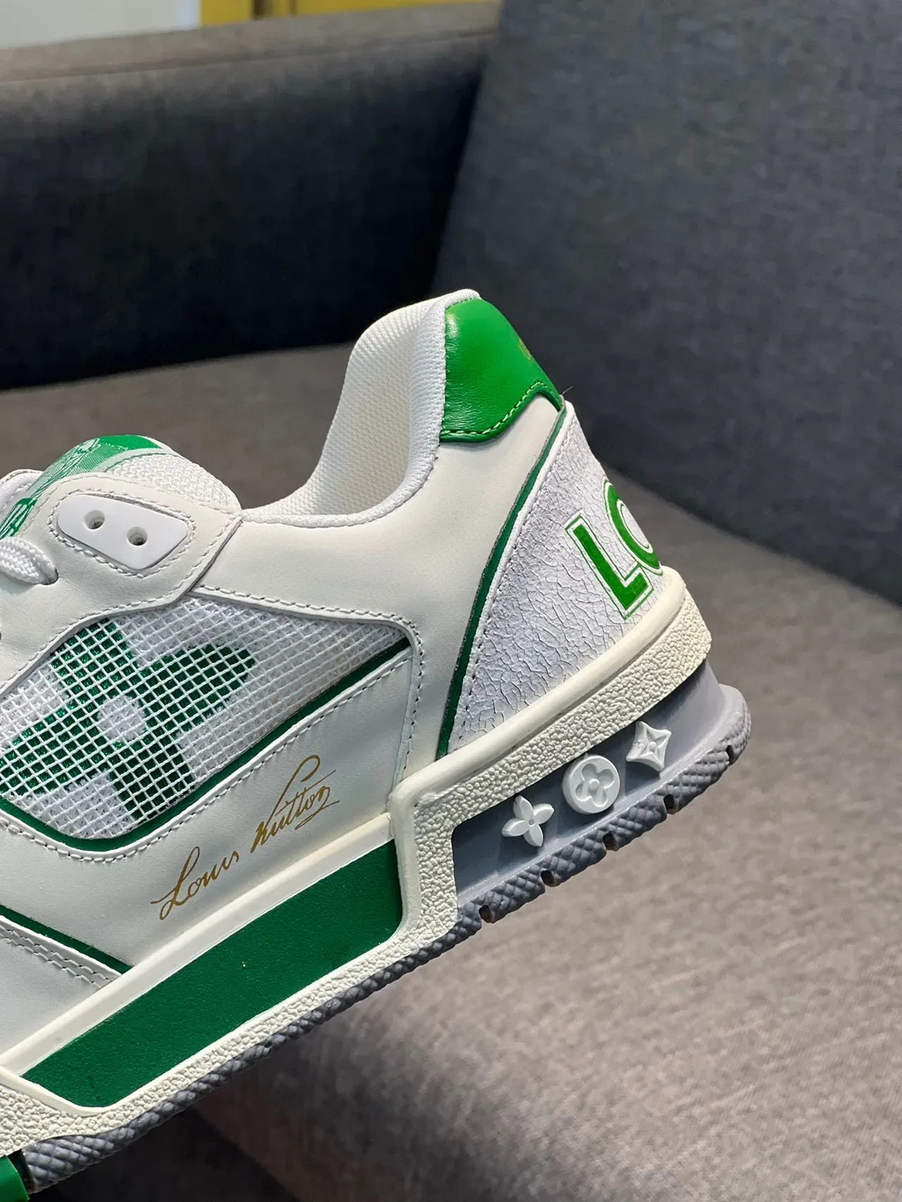 Louis Vuitton White Green Low-Top Monogram Strap Lifestyle Sneakers 7