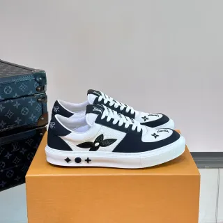 Louis Vuitton Zapatillas Lifestyle Blancas y Navy Cuero Panelado Superior LV Motivo Floral