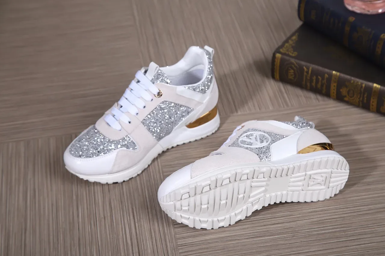 Louis Vuitton White Silver Glitter-Accented Suede-and-Metallic Lifestyle Sneakers 3