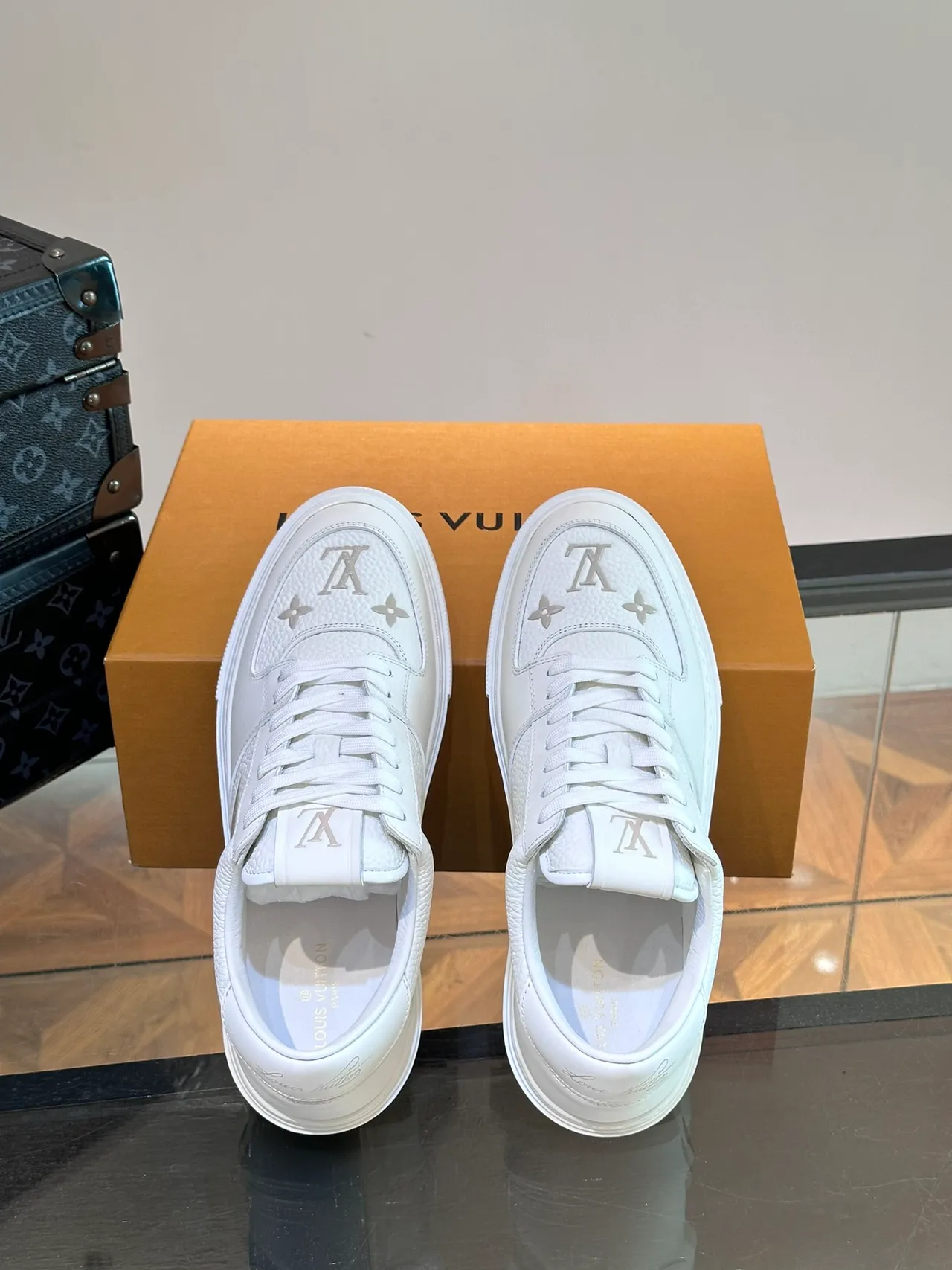 Louis Vuitton White Silver Leather Embossed Monogram Lifestyle Sneakers 4