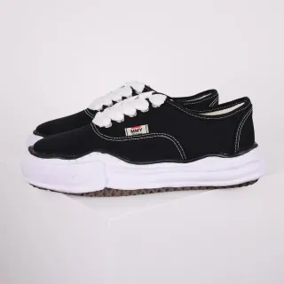 MMY Black White Canvas Upper Thick Wavy Midsole Sneakers