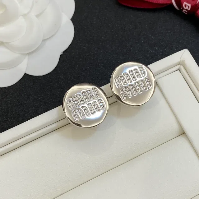Boucles d'oreilles Miu Miu Logo Pavé Cristal Stud Or Argent Circulaires 2