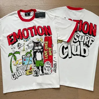 Mixed Emotion White Red Graphic-Print Distressed Typography T-Shirt