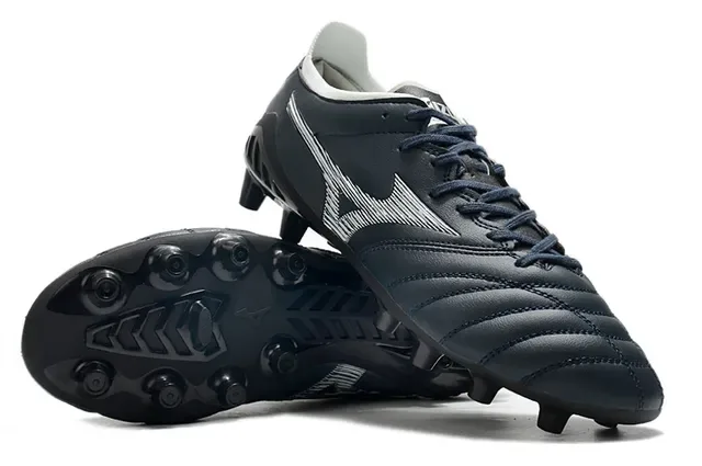 Mizuno Black White Quilted Leather Upper Stitched Panel Construction Firm-Ground Soccer Shoes 4