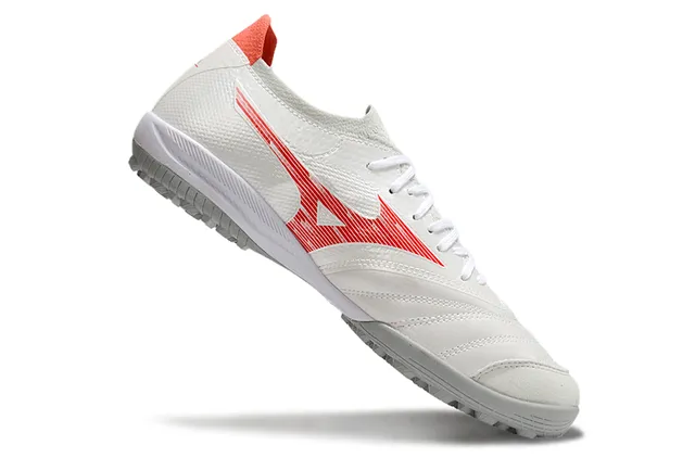 Mizuno Chaussures de football pour pelouse blanc et rouge, low-cut, lacets, mesh synthétique 2