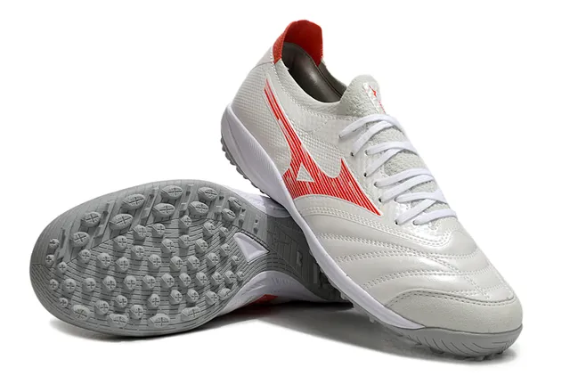 Mizuno Chaussures de football pour pelouse blanc et rouge, low-cut, lacets, mesh synthétique 4
