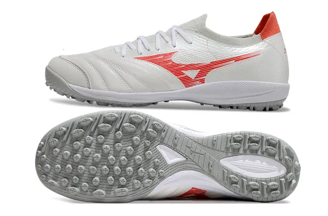 Mizuno Chaussures de football pour pelouse blanc et rouge, low-cut, lacets, mesh synthétique 6